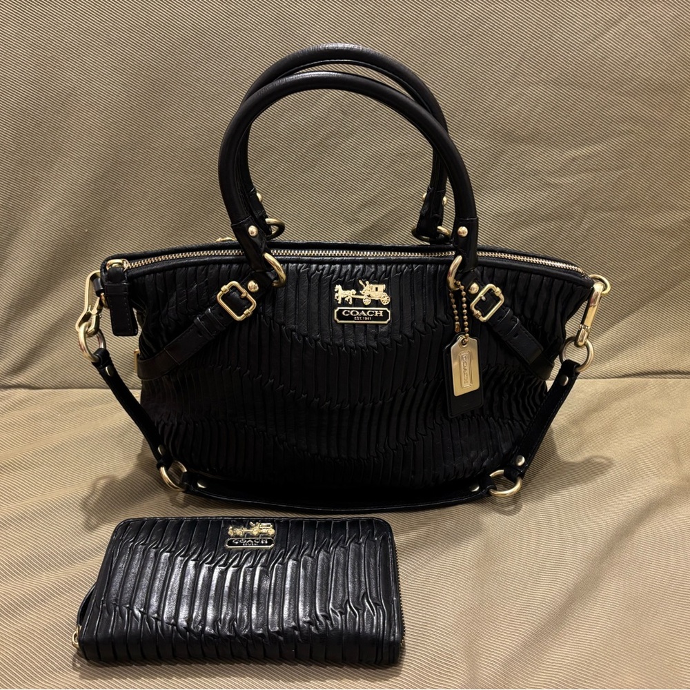 Coach Madison Gathered Leather Sophia Satchel and a matching Wallet Set